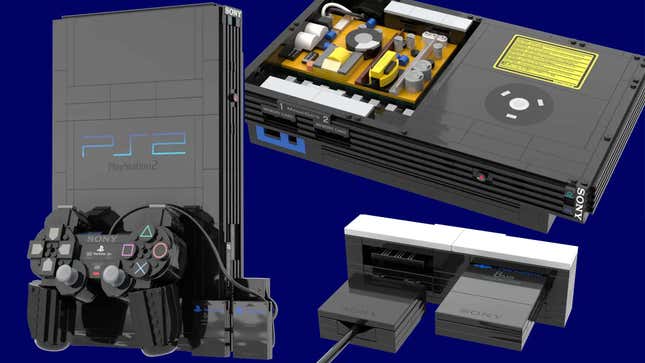 A collage of images of the PS2 lego set.